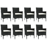 9 Piece Garden Dining Set with Cushions Black Poly Rattan