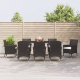 9 Piece Garden Dining Set with Cushions Black Poly Rattan