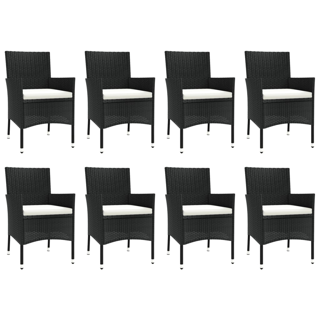 9 Piece Garden Dining Set with Cushions Black Poly Rattan