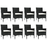 9 Piece Garden Dining Set with Cushions Black Poly Rattan