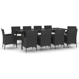 11 Piece Garden Dining Set with Cushions Black Poly Rattan