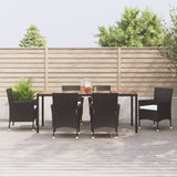 7 Piece Garden Dining Set with Cushions Black Poly Rattan