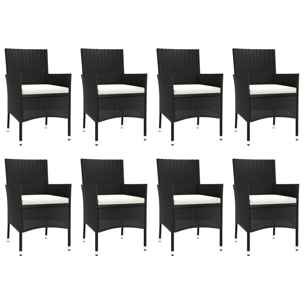 9 Piece Garden Dining Set with Cushions Black Poly Rattan