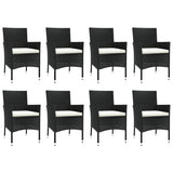 9 Piece Garden Dining Set with Cushions Black Poly Rattan