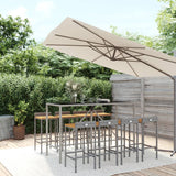 9 Piece Garden Bar Set Grey Poly Rattan& Solid Wood Acacia