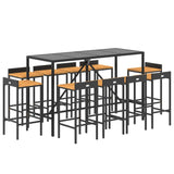 11 Piece Garden Bar Set Black Poly Rattan& Solid Wood Acacia