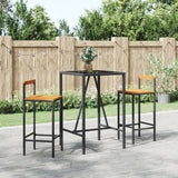 3 Piece Garden Bar Set Black Poly Rattan& Solid Wood Acacia