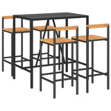 5 Piece Garden Bar Set Black Poly Rattan& Solid Wood Acacia