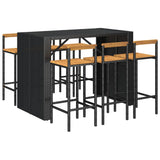 7 Piece Garden Bar Set Black Poly Rattan& Solid Wood Acacia