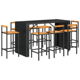 9 Piece Garden Bar Set Black Poly Rattan& Solid Wood Acacia