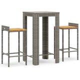 3 Piece Garden Bar Set Grey Poly Rattan&Solid Wood Acacia