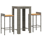 3 Piece Garden Bar Set Grey Poly Rattan&Solid Wood Acacia