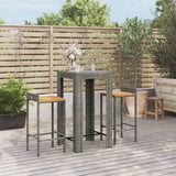 3 Piece Garden Bar Set Grey Poly Rattan&Solid Wood Acacia