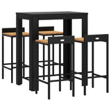 5 Piece Garden Bar Set Black Poly Rattan&Solid Wood Acacia