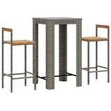 3 Piece Garden Bar Set Grey Poly Rattan&Solid Wood Acacia