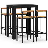 5 Piece Garden Bar Set Black Poly Rattan&Solid Wood Acacia