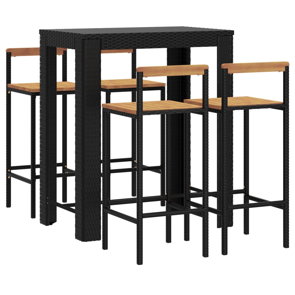 5 Piece Garden Bar Set Black Poly Rattan&Solid Wood Acacia