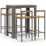 5 Piece Garden Bar Set Grey Poly Rattan&Solid Wood Acacia