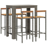 5 Piece Garden Bar Set Grey Poly Rattan&Solid Wood Acacia