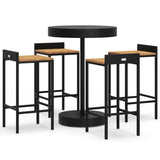 5 Piece Garden Bar Set Black Poly Rattan&Solid Wood Acacia