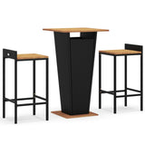 3 Piece Garden Bar Set Black Poly Rattan&Solid Wood Acacia