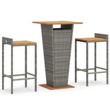 3 Piece Garden Bar Set Grey Poly Rattan&Solid Wood Acacia