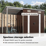 Garden Shed with Extended Roof Brown 277x107x181 cm Steel
