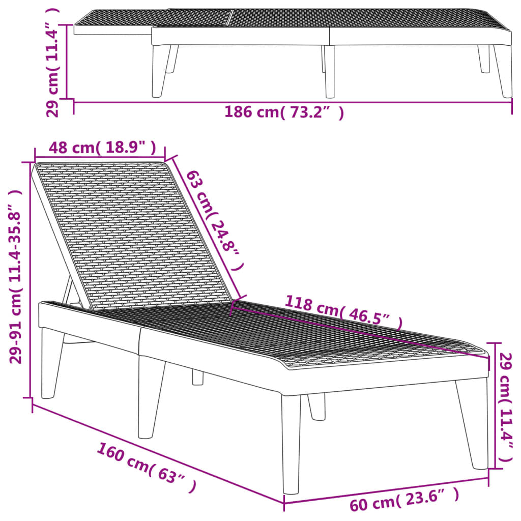 Sun Lounger Brown 186x60x29 cm PP