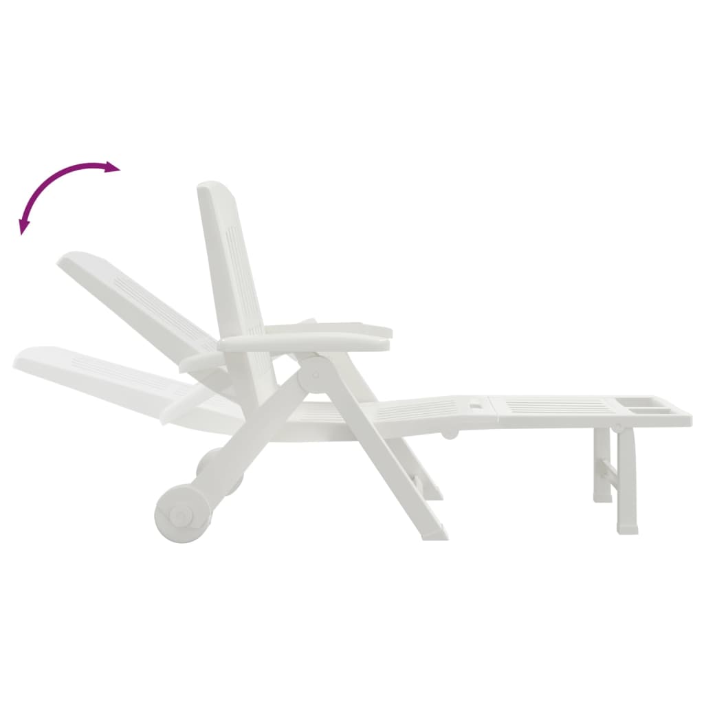 Folding Sun Lounger with Wheels White PP