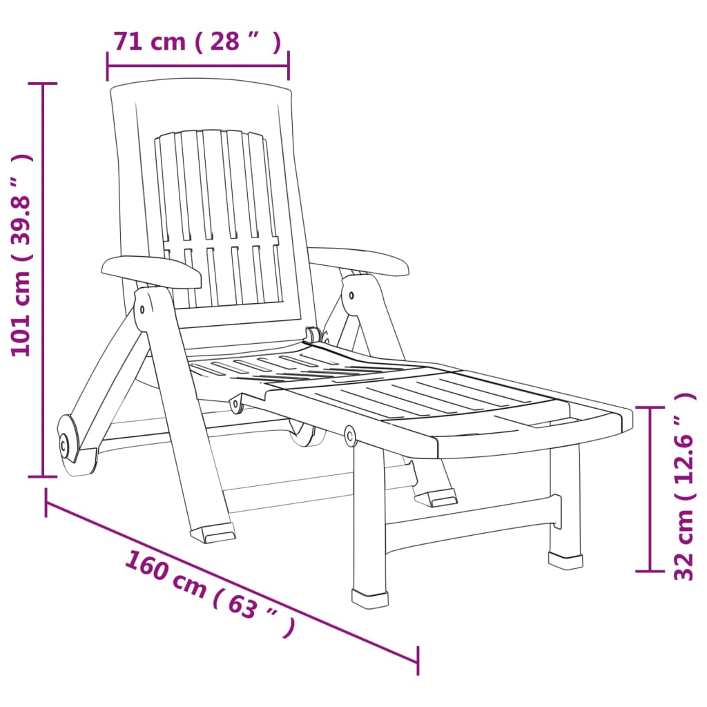 Folding Sun Lounger with Wheels Green PP