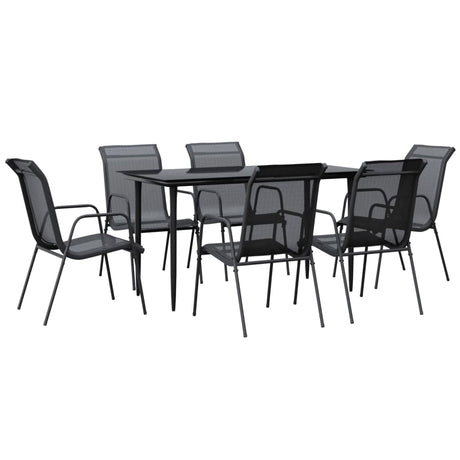 7 Piece Garden Dining Set Black Steel and Textilene
