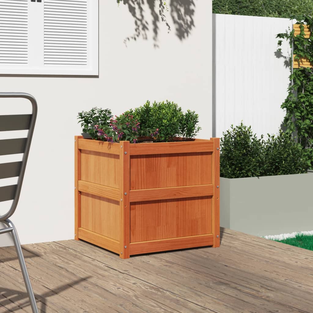 Garden Planter Wax Brown 60x60x60 cm Solid Wood Pine