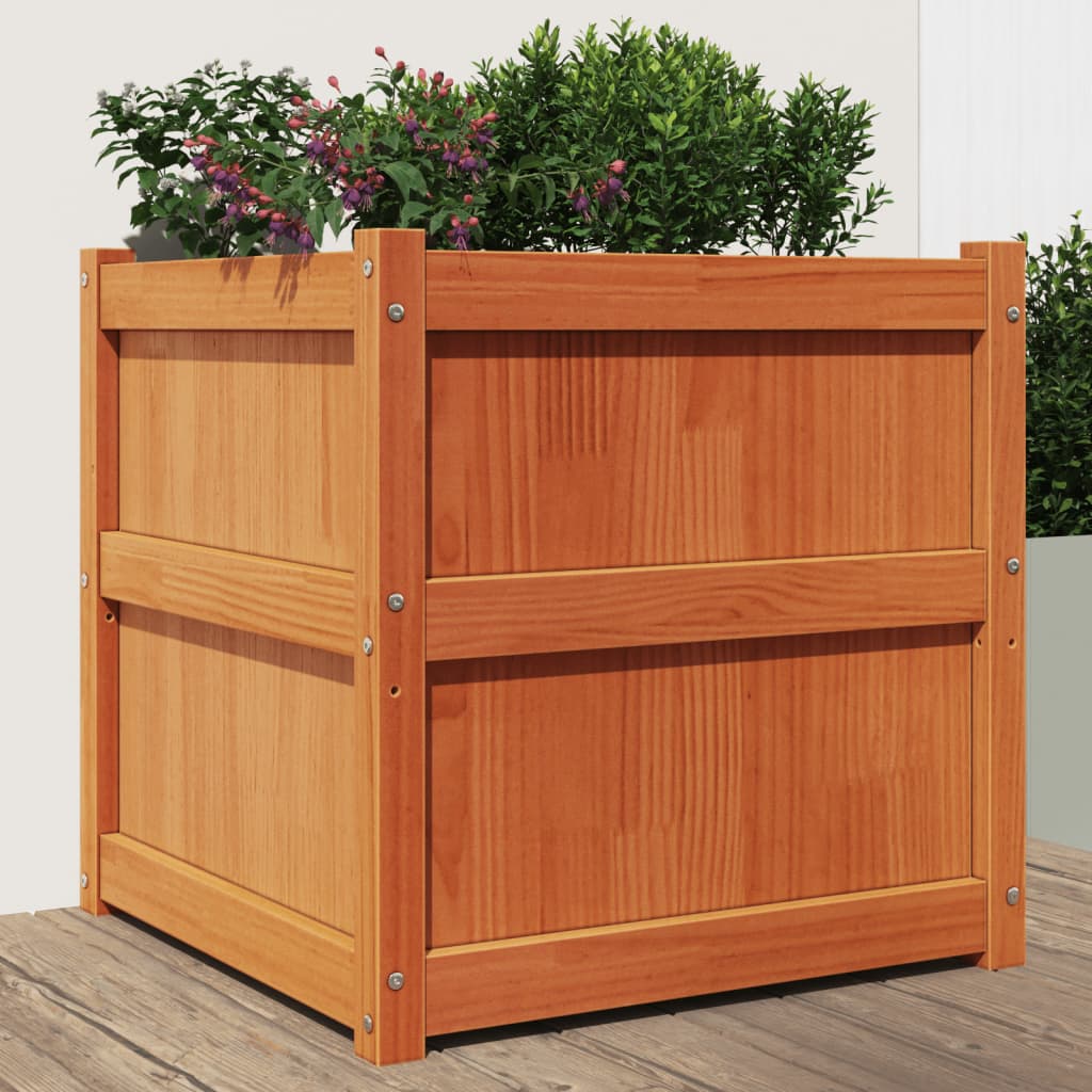 Garden Planter Wax Brown 60x60x60 cm Solid Wood Pine