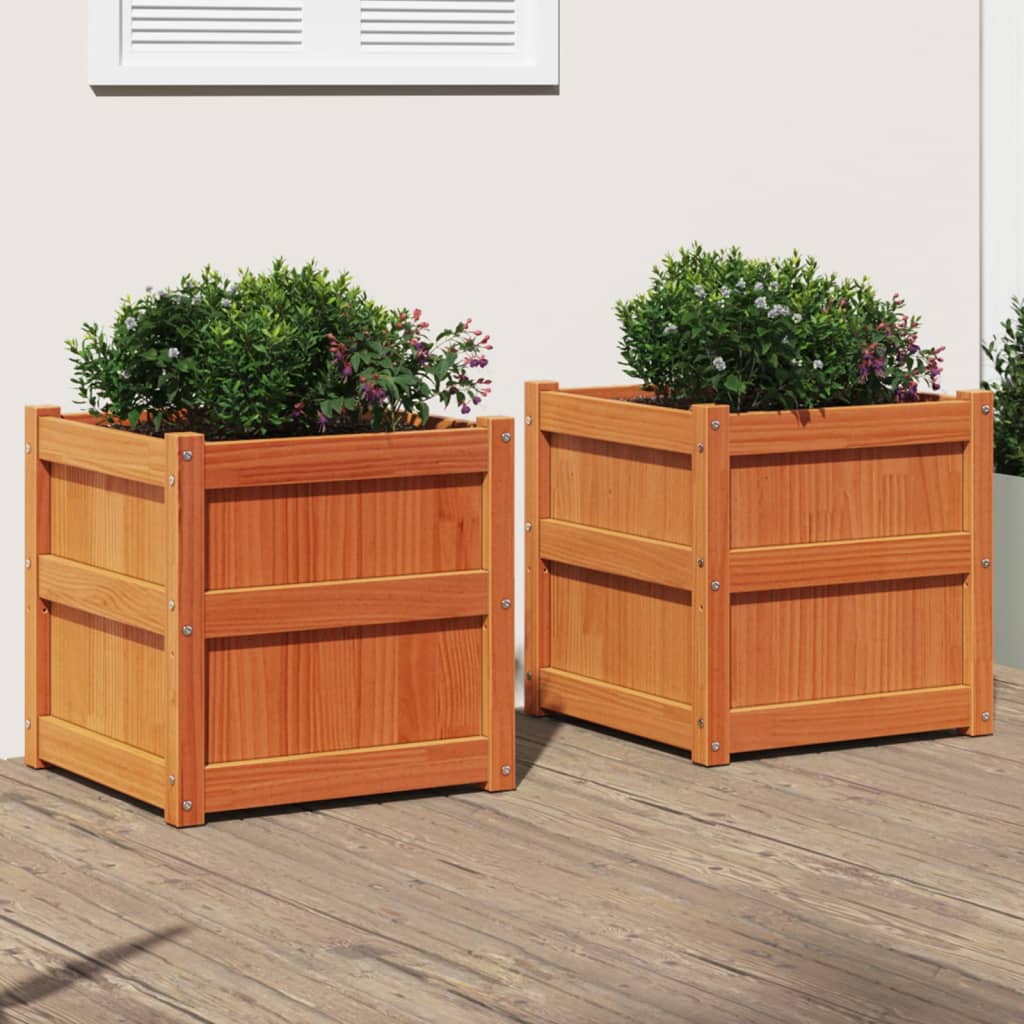 Garden Planters 2 pcs Wax Brown Solid Wood Pine