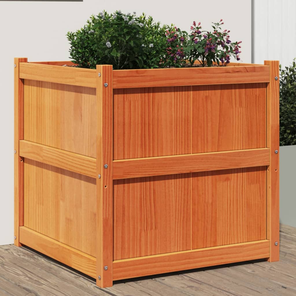 Garden Planter Wax Brown 70x70x70 cm Solid Wood Pine