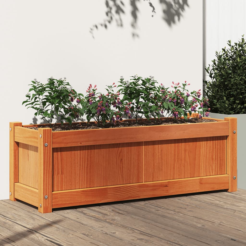 Garden Planter Wax Brown 90x31x31 cm Solid Wood Pine