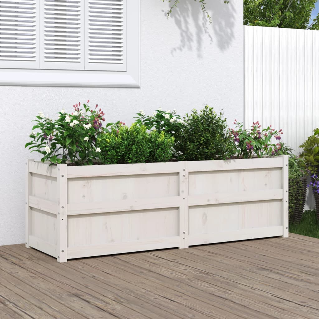 Garden Planter White 150x50x50 cm Solid Wood Pine