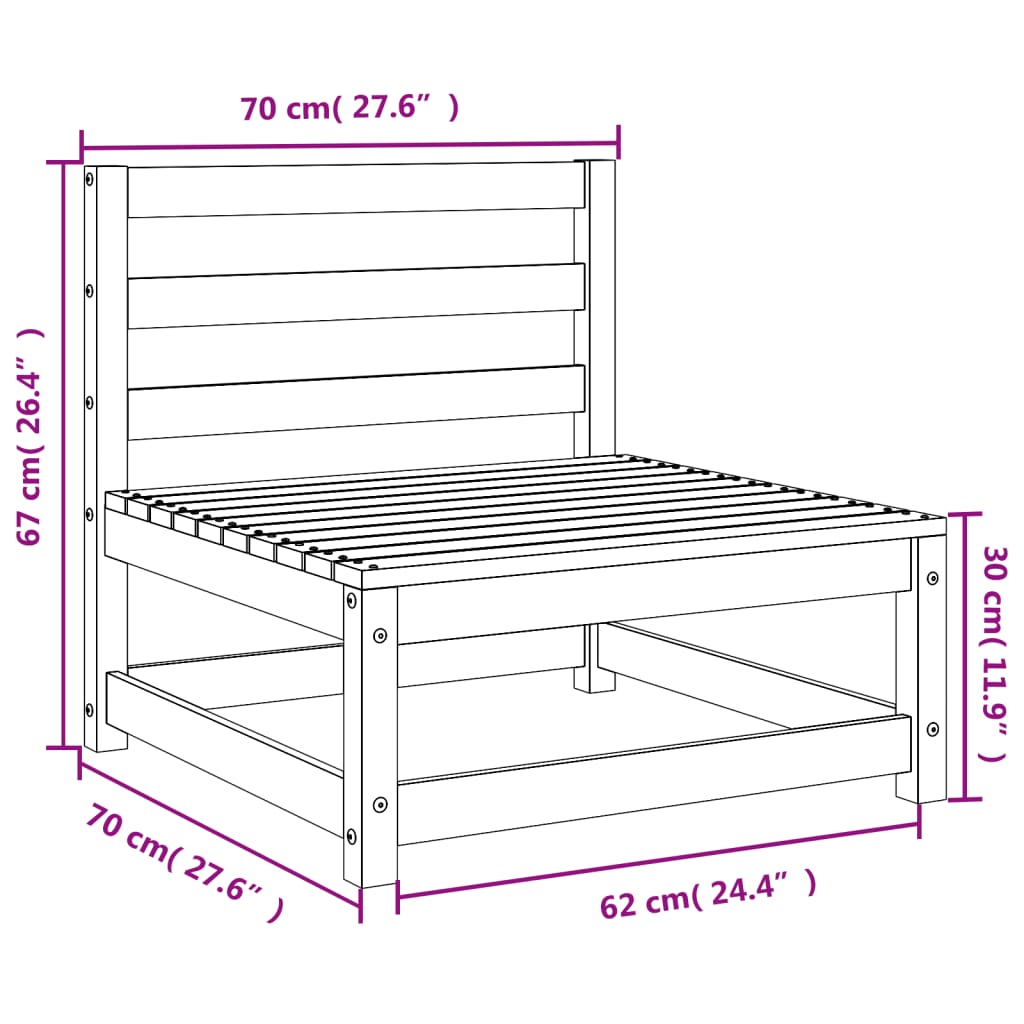 Garden Sofa Armless 70x70x67 cm Solid Wood Douglas