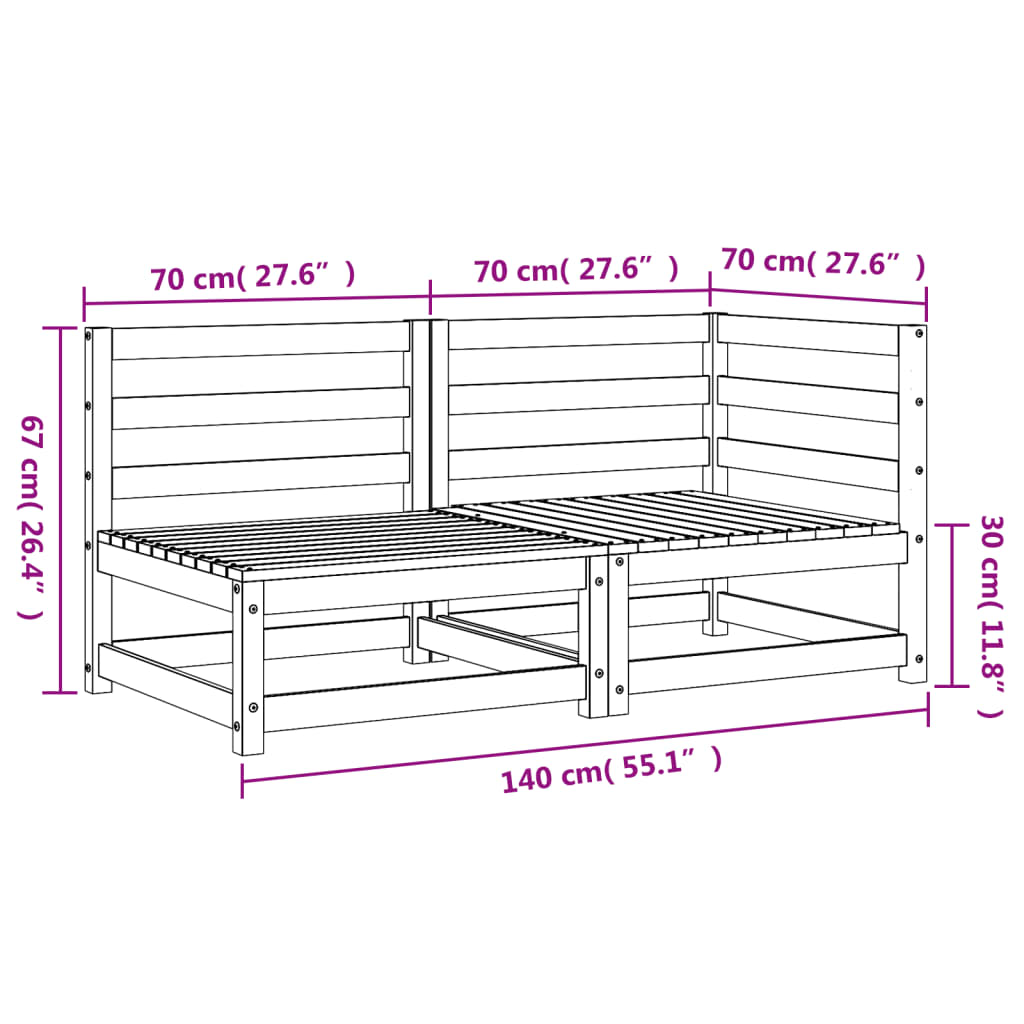 Garden Sofa 2-Seater White Solid Wood Pine