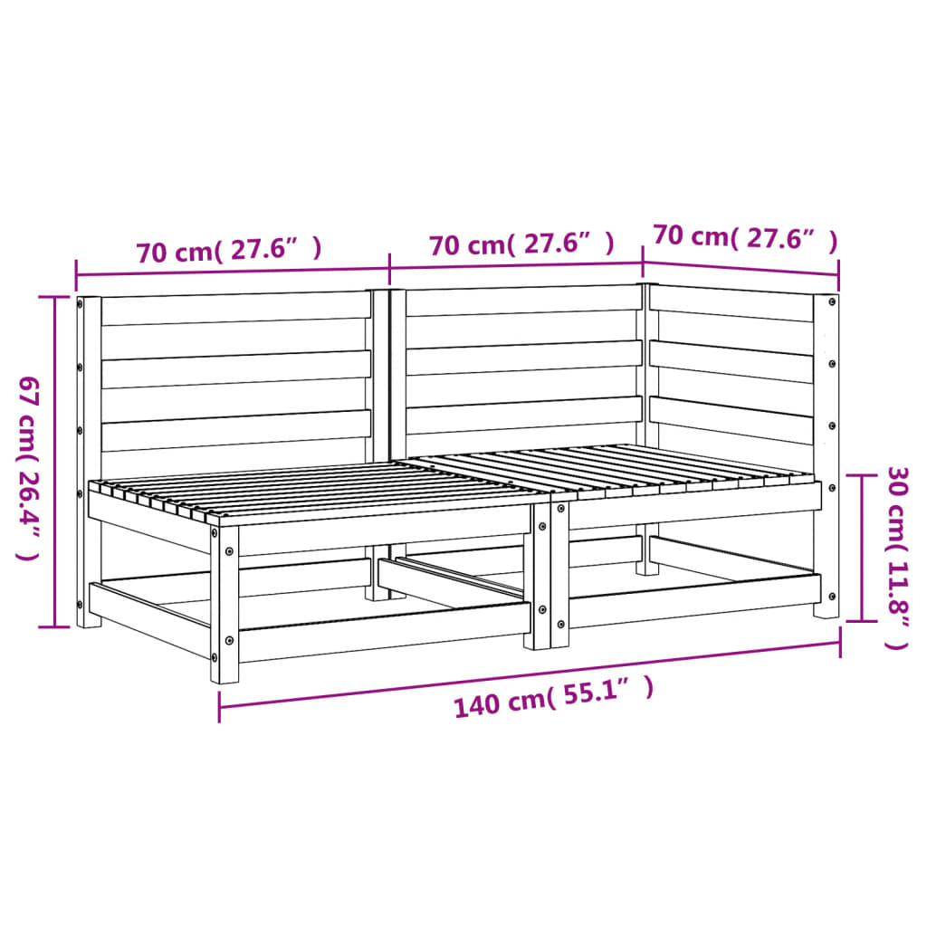 Garden Sofa 2-Seater Wax Brown Solid Wood Pine