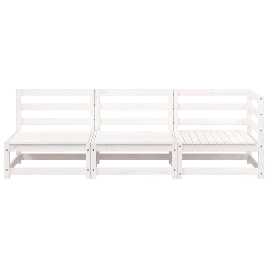 Garden Sofa 3-Seater White Solid Wood Pine