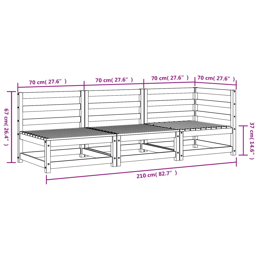 Garden Sofa 3-Seater Solid Wood Douglas