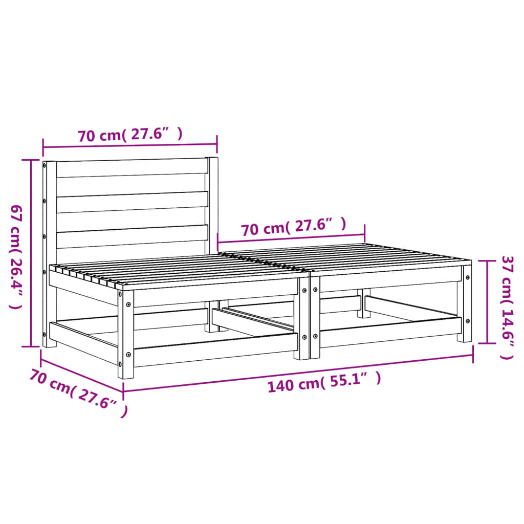 Garden Sofa Armless with Footstool Solid Wood Pine