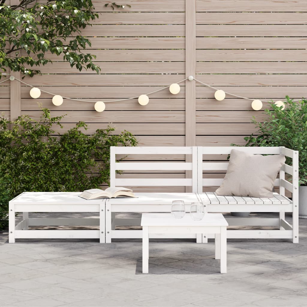 Garden Sofa with Footstool 2-Seater White Solid Wood Pine