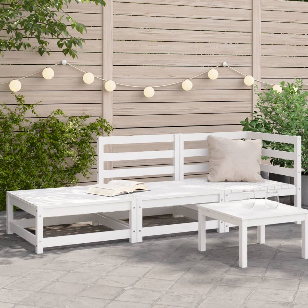 Garden Sofa with Footstool 2-Seater White Solid Wood Pine