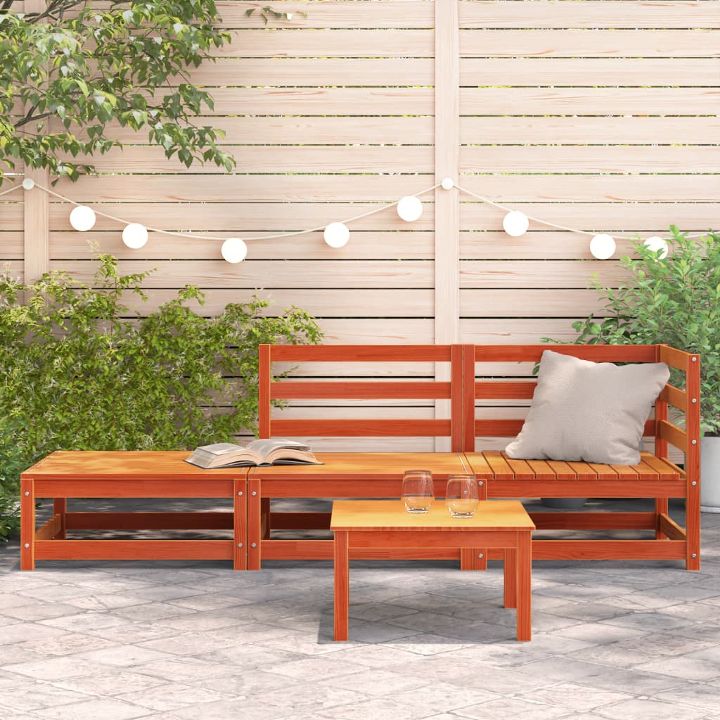 Garden Sofa with Footstool 2-Seater Wax Brown Solid Wood Pine