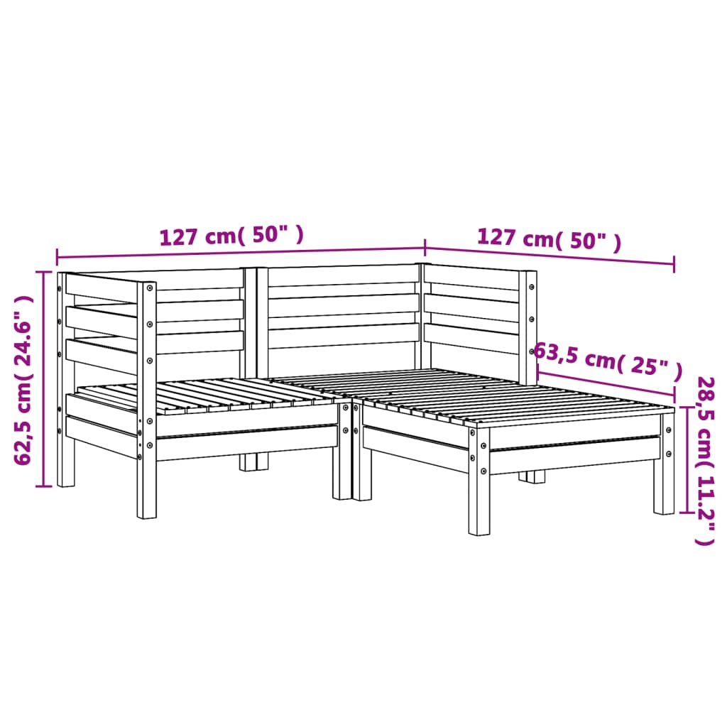 Garden Sofa 2-Seater with Footstool Solid Wood Pine