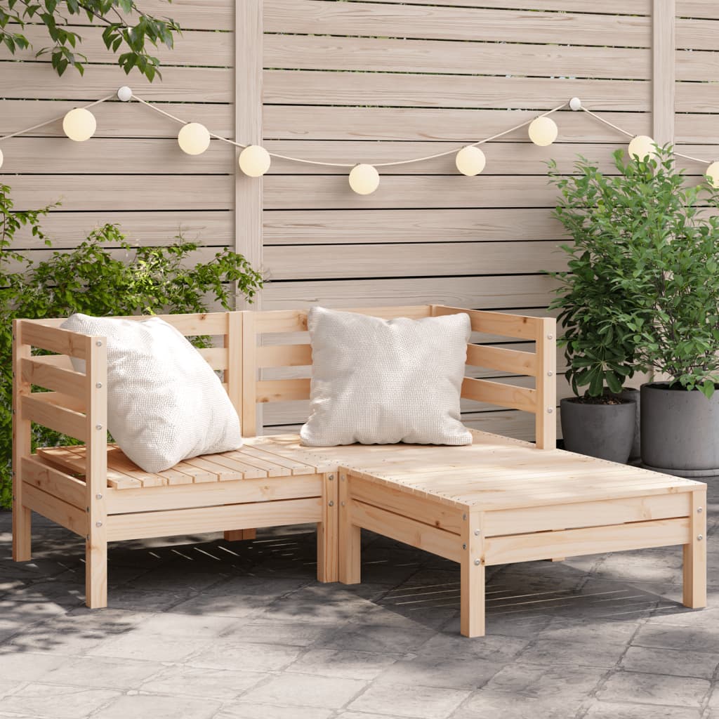 Garden Sofa 2-Seater with Footstool Solid Wood Pine