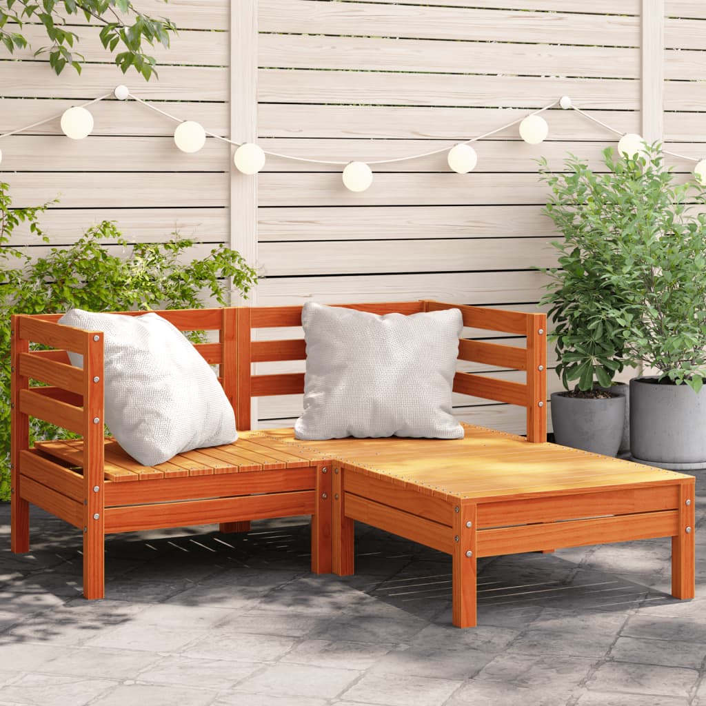 Garden Sofa 2-Seater with Footstool Wax Brown Solid Wood Pine