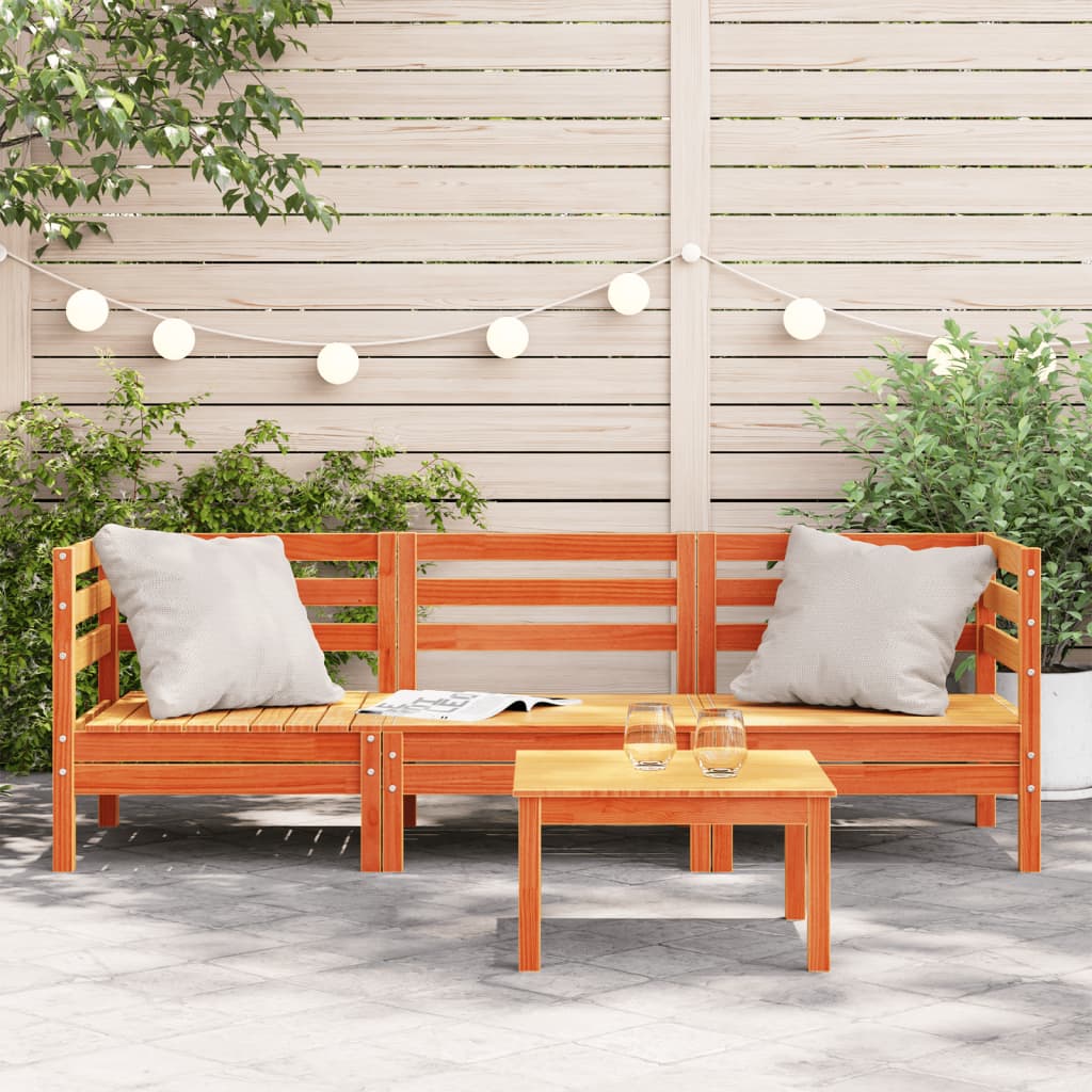 Garden Sofa 3-Seater Wax Brown Solid Wood Pine